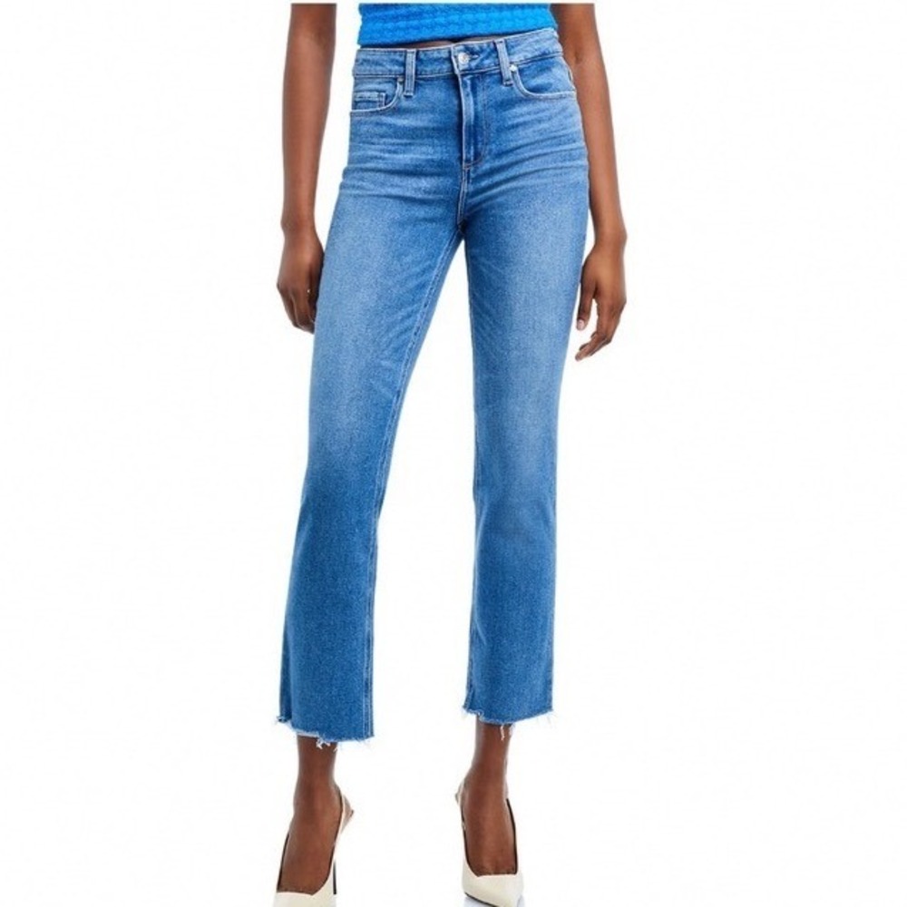 PAIGE Cindy High Rise Ankle Straight Jeans Music Blue Raw Hem 5512E77-3279 24